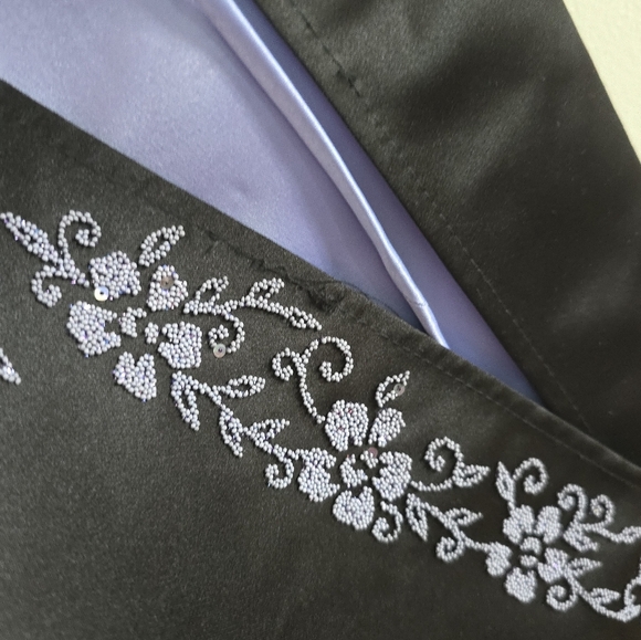 Prom Dress Maxi Gown Purple Black Bead Y2K Floral Delvt Sz 13 Fairy FLAWS - Picture 6 of 13